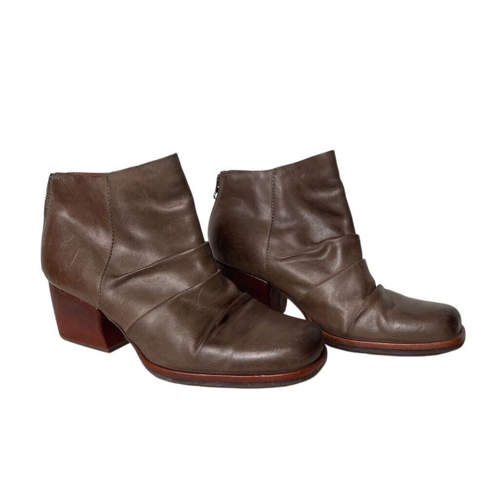 Kork-Ease Kissel Women's Gray Brown Leather Ankle Boot Block leather Heel Sz 6.5